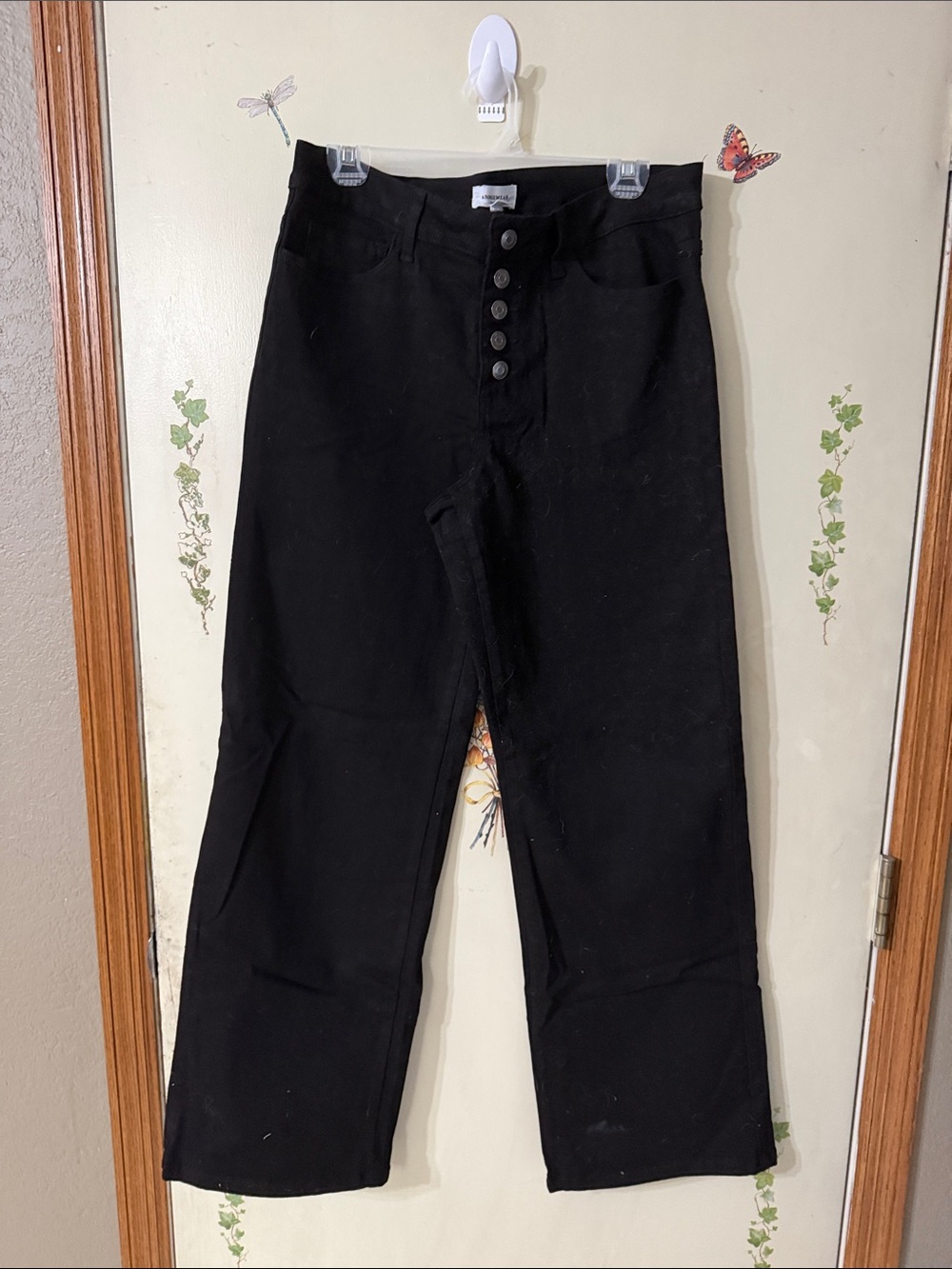 Anniewear Black Wide-Leg Button-Front Jeans